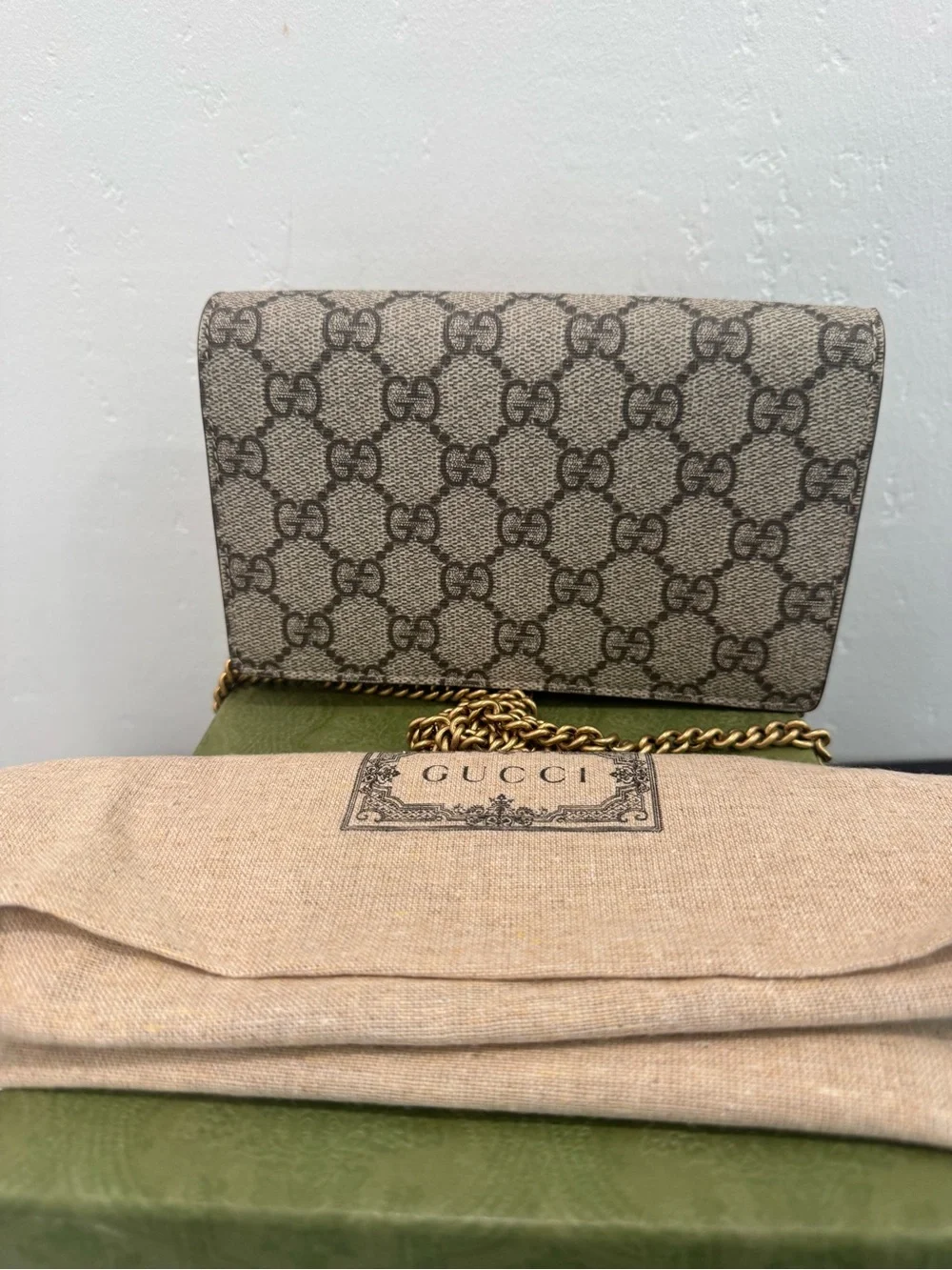 Gucci GG Supreme Cherry Crossbody Bag with box and dusty